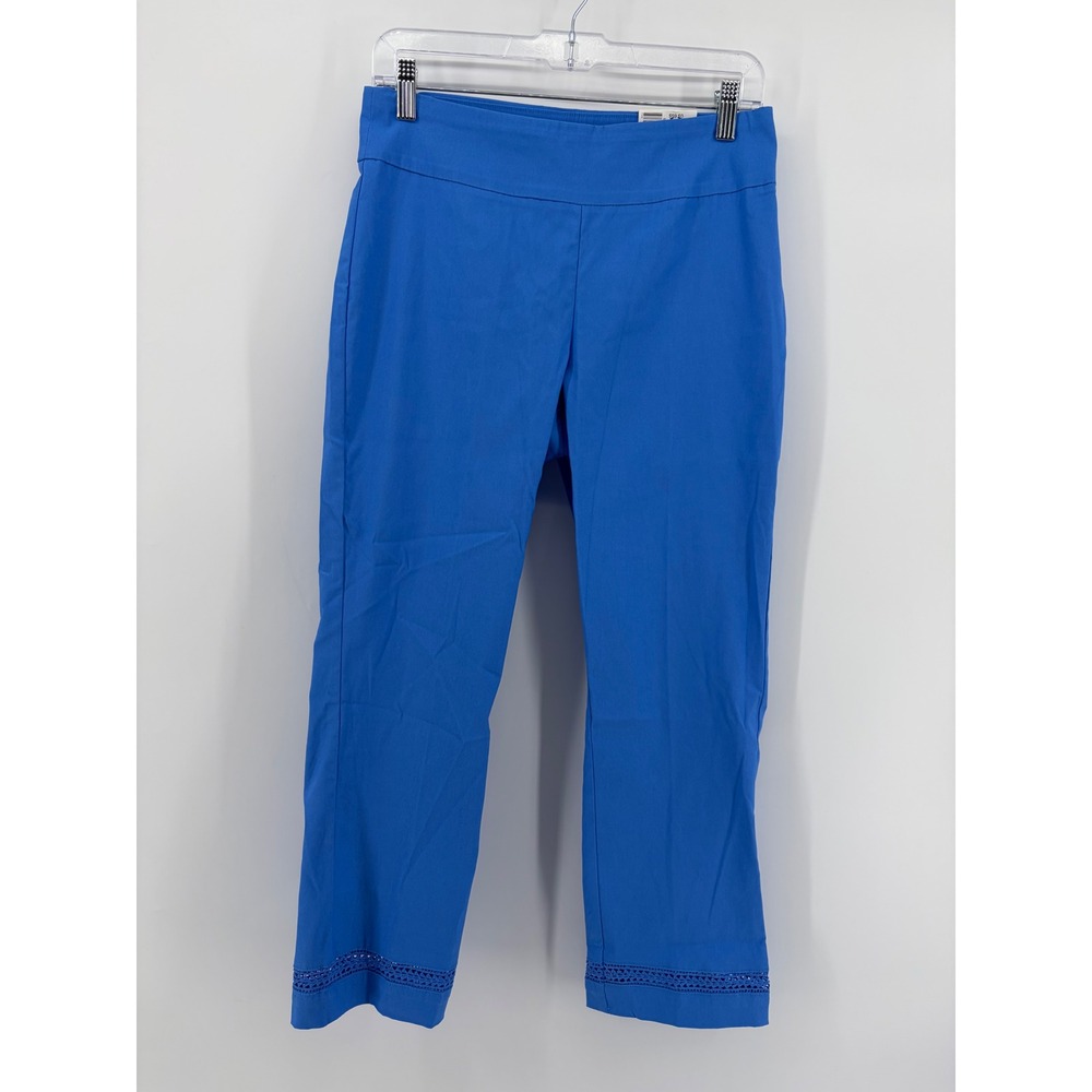Crown & Ivy Womens 6 Blue Fashion Crop Pants Crochet Eyelet Hem NEW